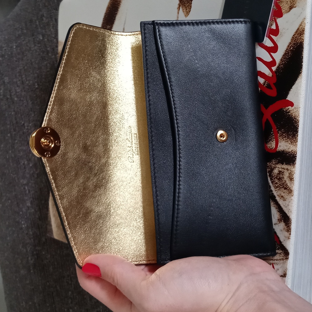 💛HTF Ralph Lauren💛 - Black/Gold Continental Wallet - Picture 8 of 14